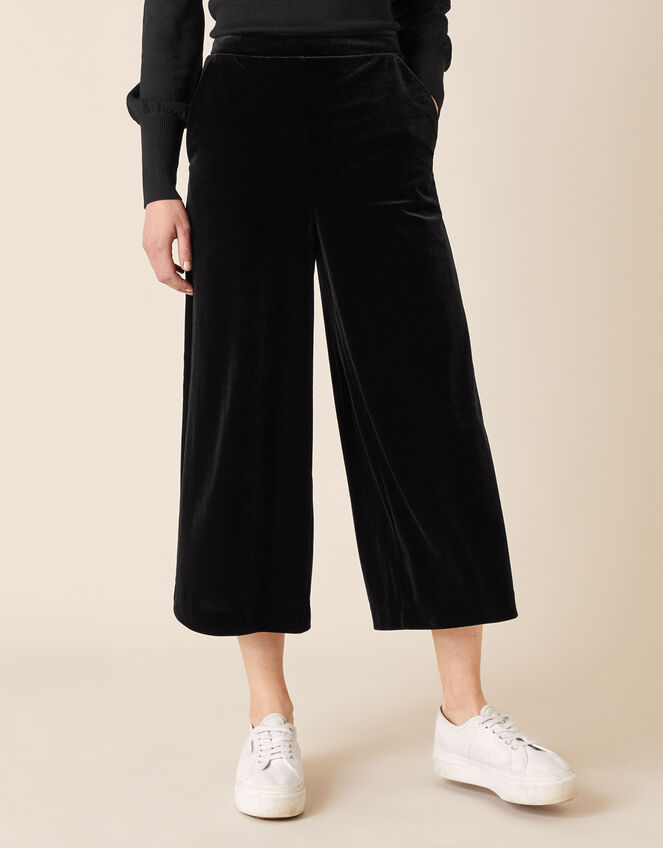 Velvet Cropped Trousers, Black (BLACK), large