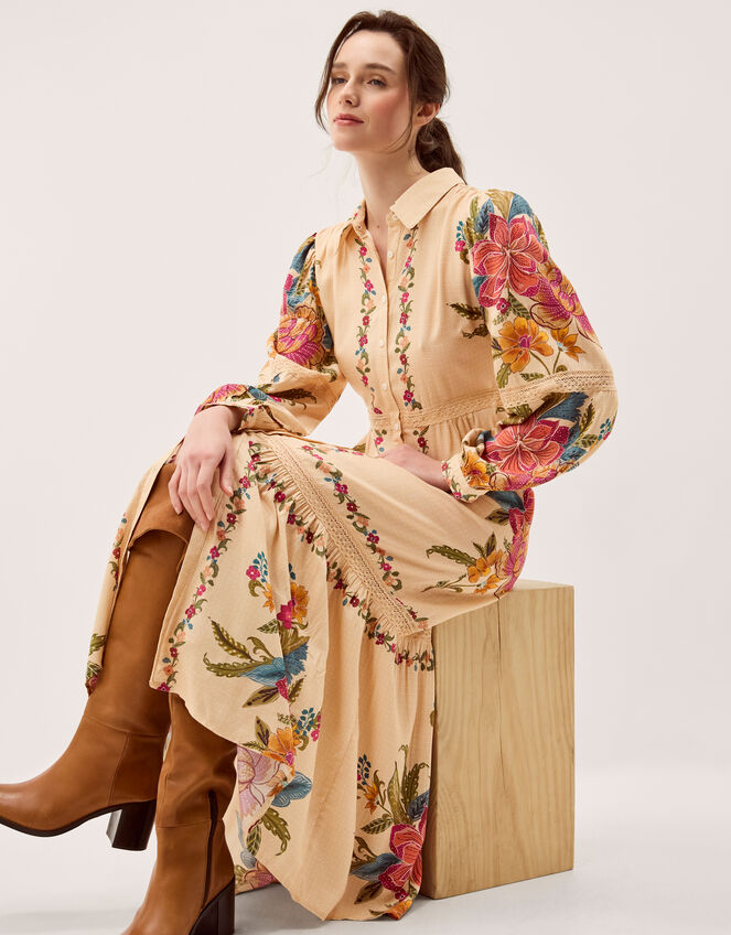 Rosaleigh Long Sleeve Floral Maxi Dress Cream