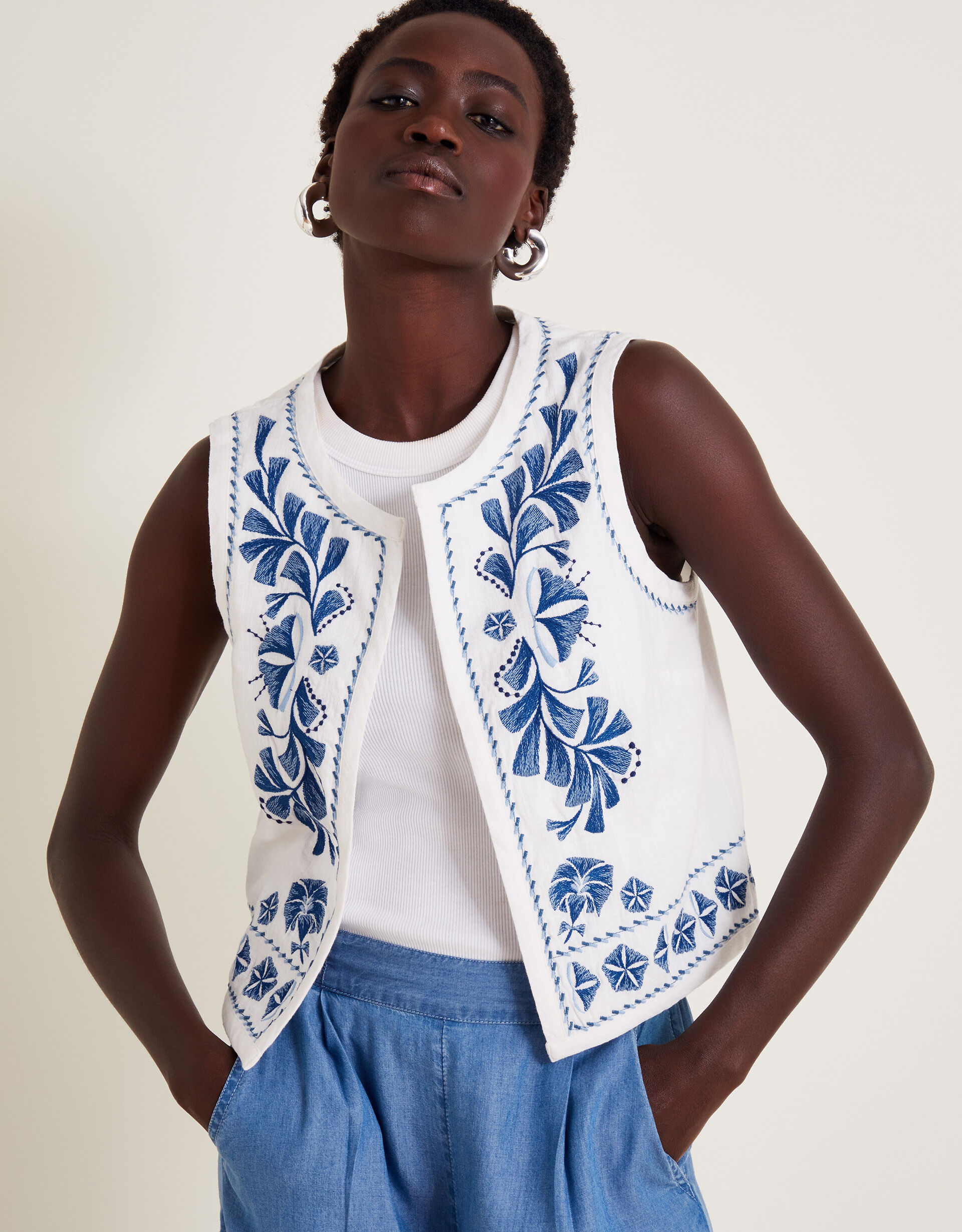 Ola Embroidered Waistcoat White