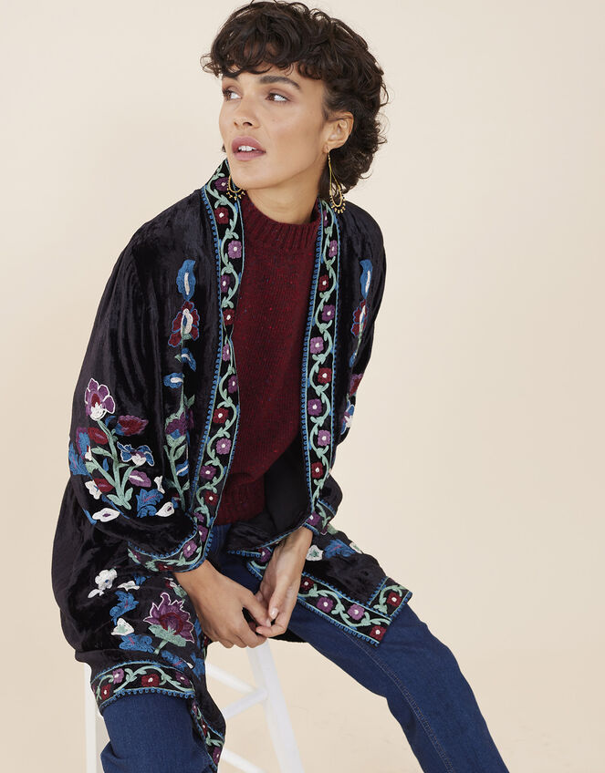 East Tara Embroidered Velvet Jacket, Black (BLACK), large