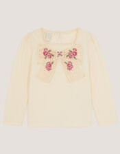 Organza Bow Long Sleeve Top, Cream (CREAM), large
