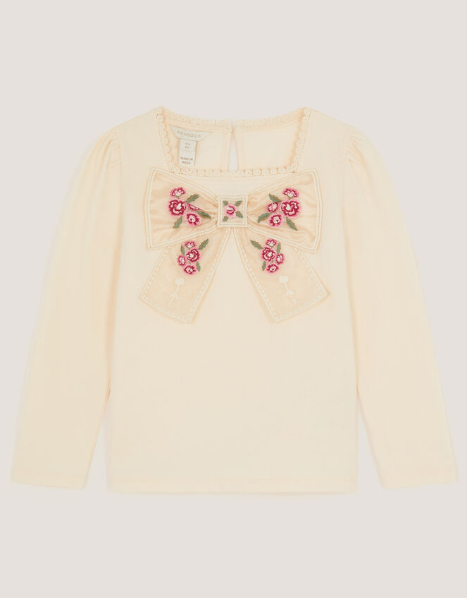 Organza Bow Long Sleeve Top, Cream (CREAM), large