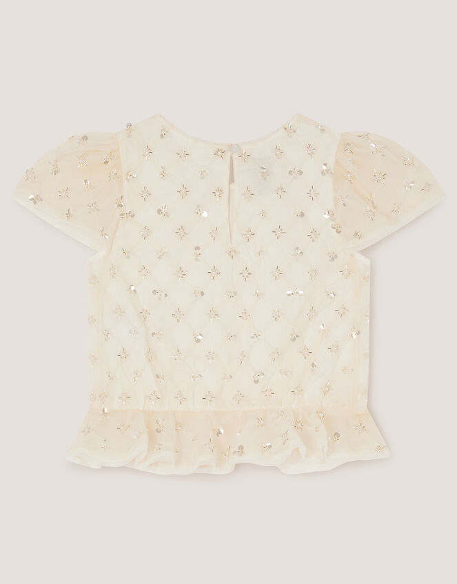 Gracie Embellished Peplum Top , White (WARM IVORY), large