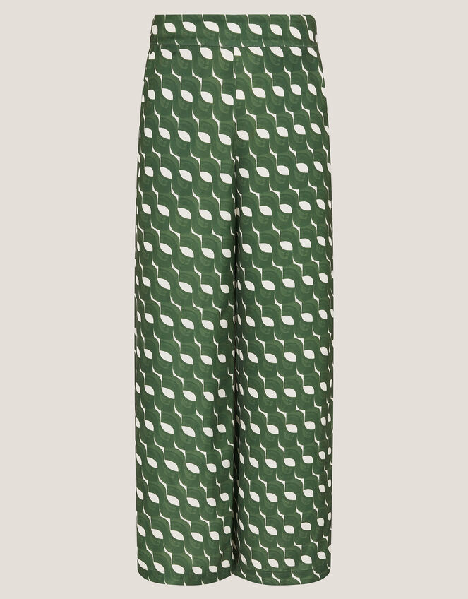 Maren Geometric Print Wide Leg Trousers, Green (GREEN), large