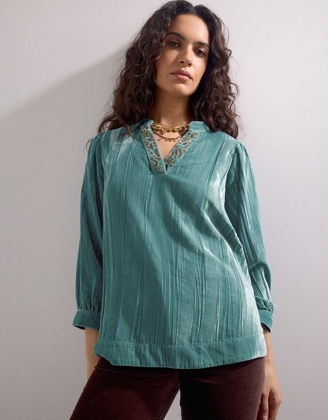 East Lorna Crinkle Velvet Top, Teal (TEAL), large