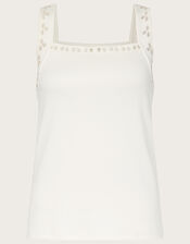 Jersey Cutwork Cami Tank Top, Ivory (IVORY), large