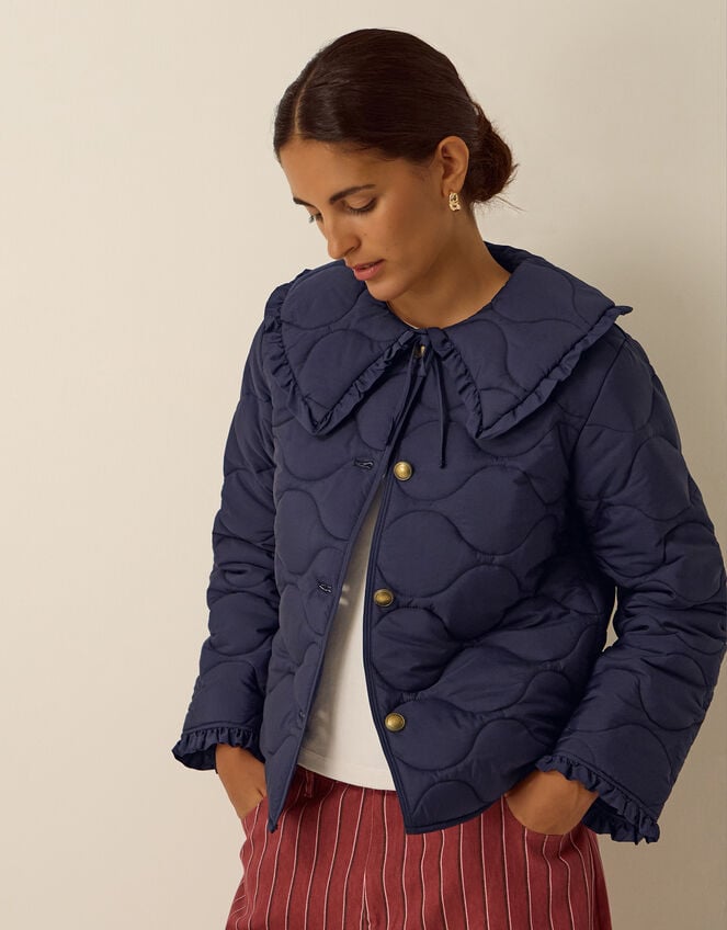 Jade Collar Quilted Jacket, Blue (NAVY), large
