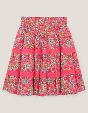 Floral Print Tiered Skirt, Pink (PINK), large