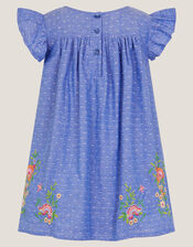 Baby Fairy Embroidered Frill-Sleeve Dress, Blue (BLUE), large
