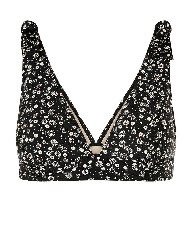 Ditsy Floral Plunge Bikini Top, Black (BLACK), large