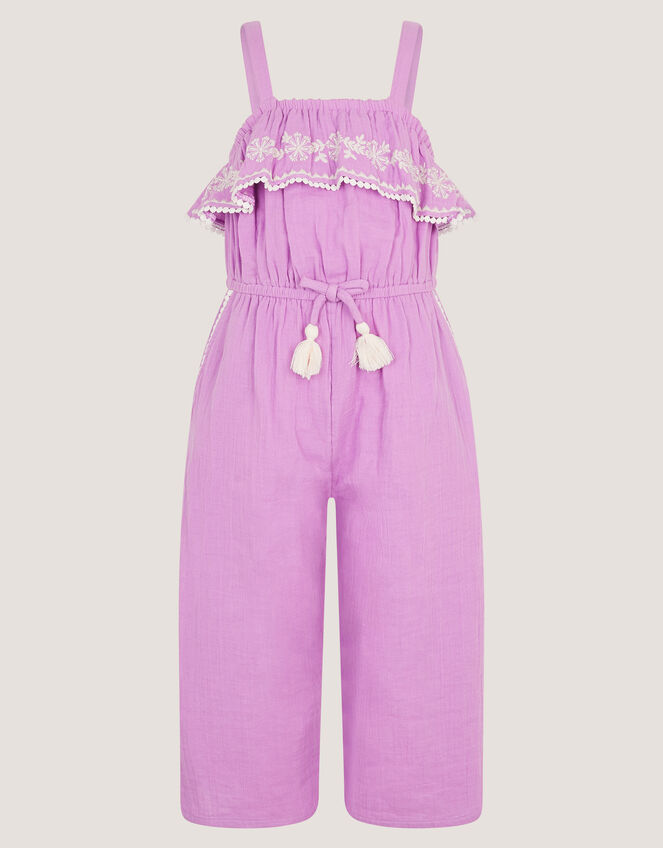Embroidered Ruffle Tassel Jumpsuit, Purple (LILAC), large