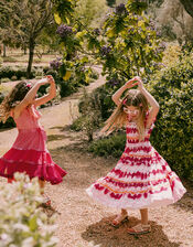 Tie Dye Tiered Dress in Recycled Polyester, Pink (PINK), large