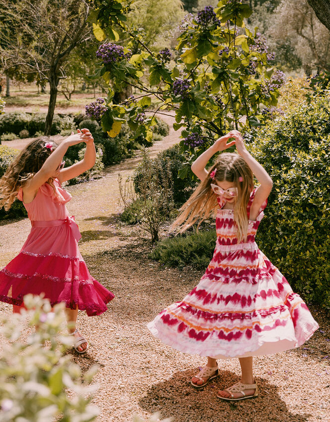 Tie Dye Tiered Dress in Recycled Polyester, Pink (PINK), large