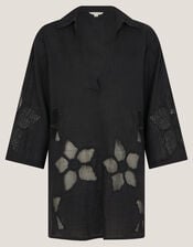 Joanna Cutwork Beach Shirt, Black (BLACK), large