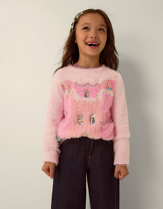 House Scene Knit Christmas Jumper, Pink (PINK), large