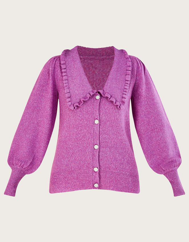 Collar Pearl Button Cardigan, VIOLET, large