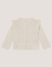 Baby Bow Faux Fur Trim Cardigan, Ivory (IVORY), large