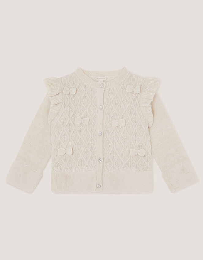 Baby Bow Faux Fur Trim Cardigan, Ivory (IVORY), large