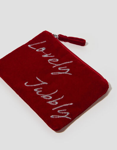 Lovely Jubbly Embroidered Velvet Pouch, , large