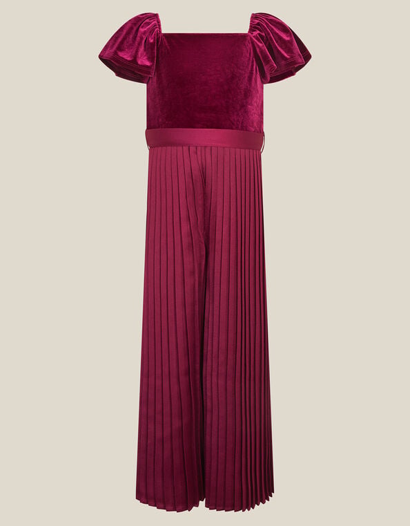 Quinn Velvet Pleated Jumpsuit, Red (BURGUNDY), large