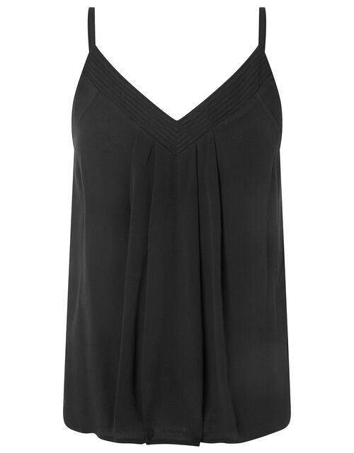 Pleated Trim Cami with Sustainable Viscose, Black (BLACK), large