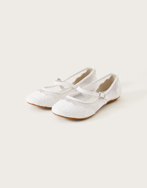 Scallop Lace Princess Ballerina Flats, Ivory (IVORY), large