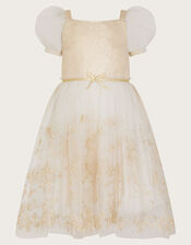 Land of Wonder Puff Sleeve Princess Steeple Dress, Natural (CHAMPAGNE), large