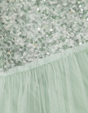 Asymmetrical Sequin Tulle Party Dress, Green (SAGE), large