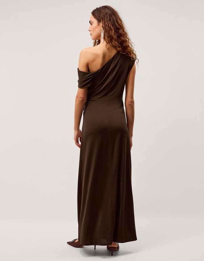 Trina Asymmetrical Embellished Jersey Maxi Dress, Brown (CHOCOLATE), large