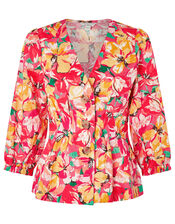 Verna Floral Blouse in Linen and Organic Cotton, Red (RED), large