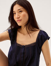 Olivia Lace Trim Top, Blue (NAVY), large