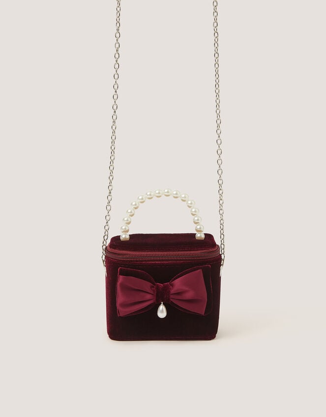 Bow Velvet Bag , Red (BURGUNDY), large
