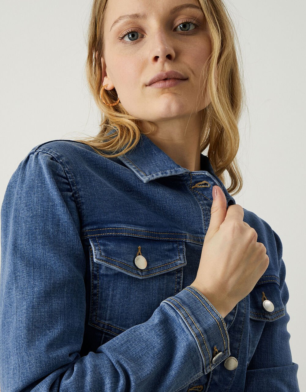 Women Women's Clothing | Puff Sleeve Mid Wash Denim Jacket Blue - OO25072