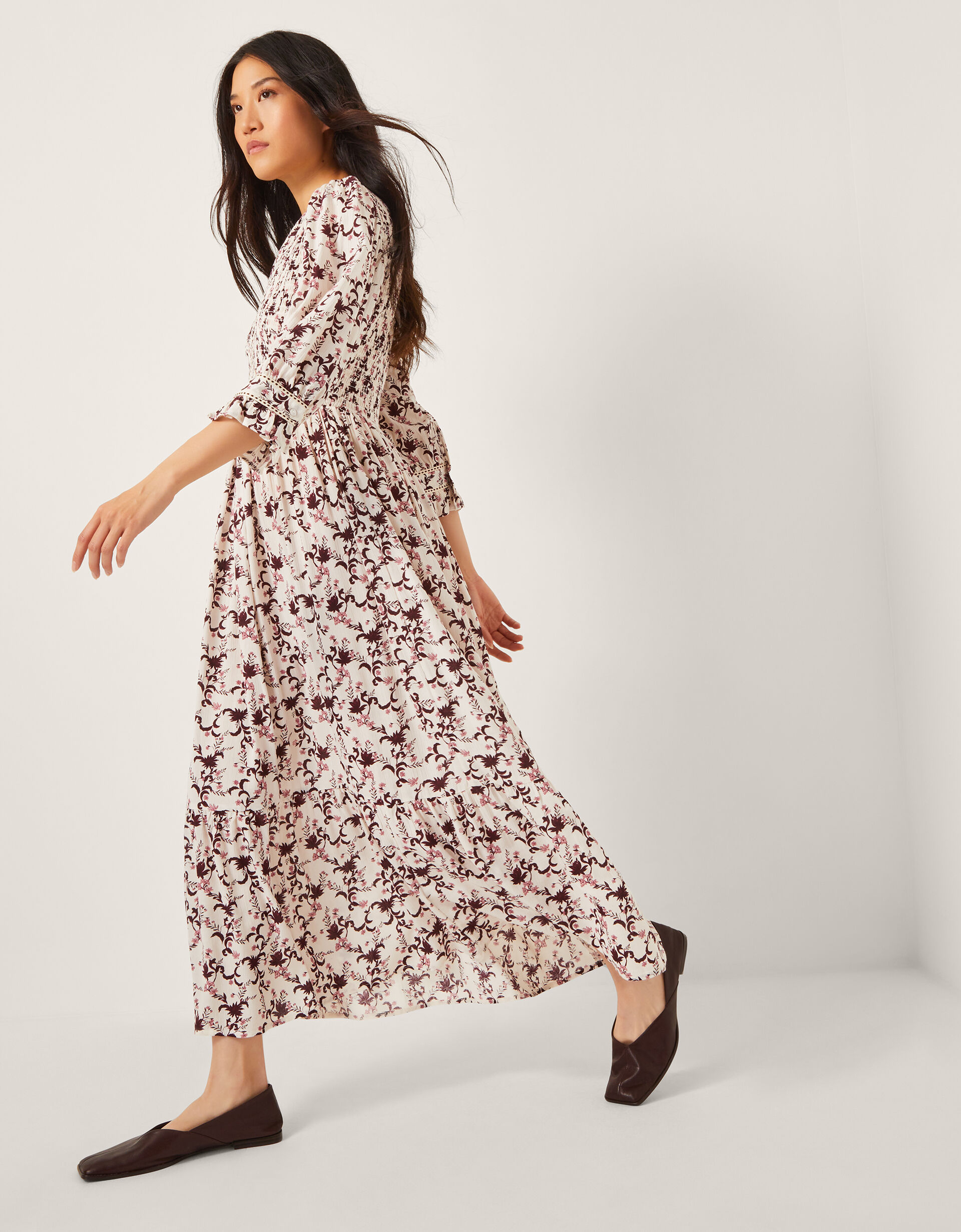 Jacqueline Floral Midi Dress Ivory