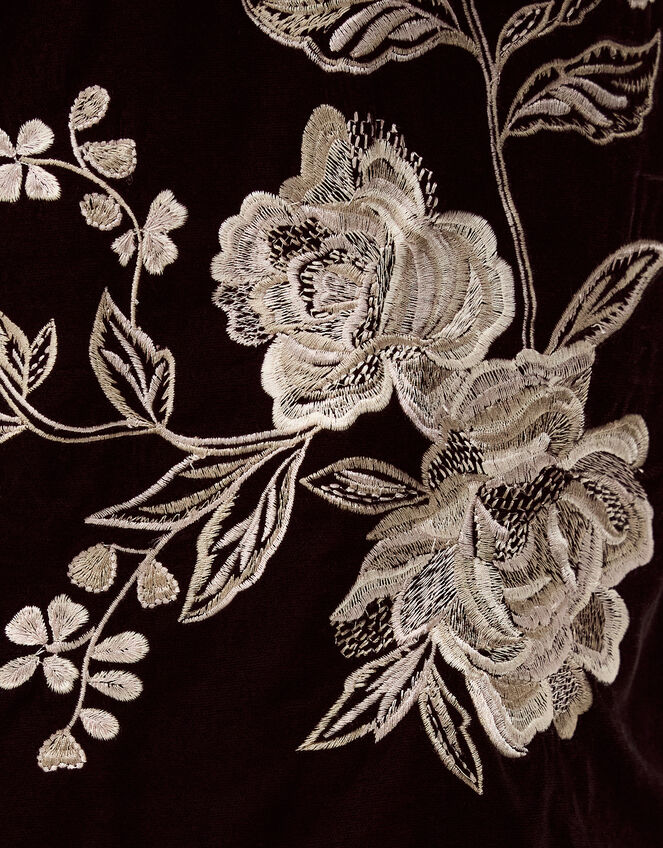 Fia Floral Embroidered Velvet Tunic Dress, Black (BLACK), large