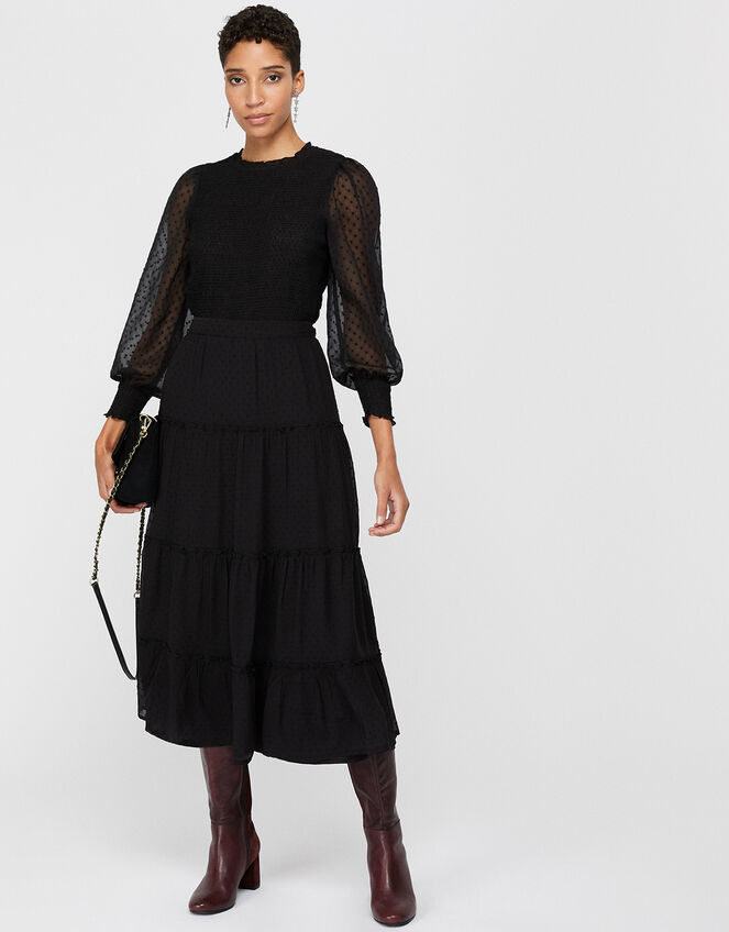 Jasmine Spot Print Midi Skirt, Black (BLACK), large