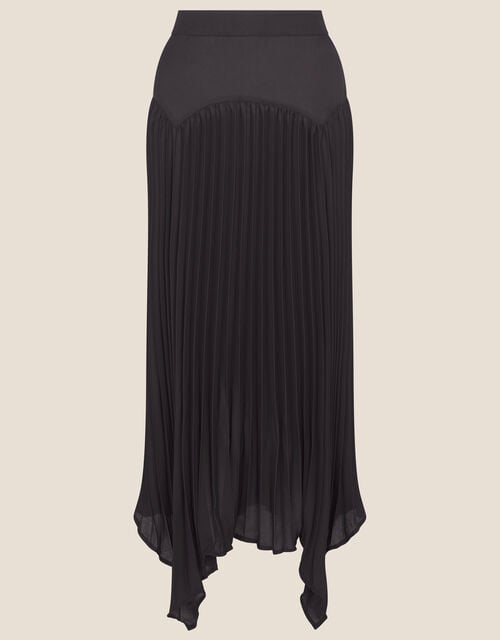 Pleated Handkerchief Hem Midi Skirt , Black (BLACK), large