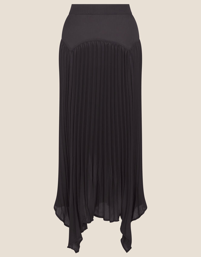 Pleated Handkerchief Hem Midi Skirt Black | Black Midi Dresses ...
