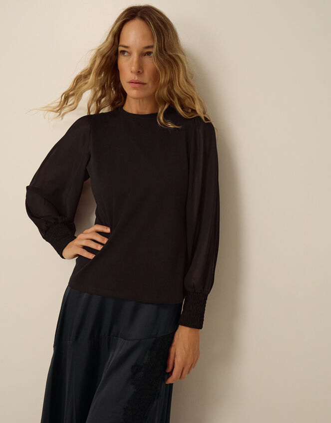 Mayci Mix Fabric Top, Black (BLACK), large