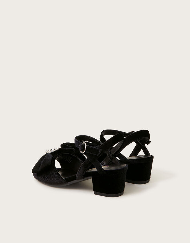 Velvet Sling Back Bow Mini Heels, Black (BLACK), large