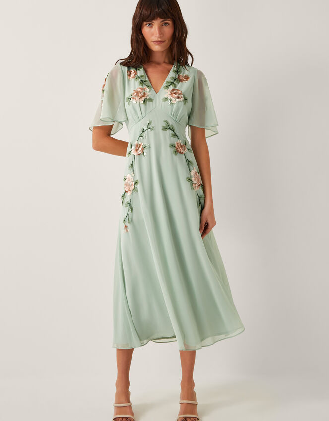 Cora Embellished Floral Midi Dress, Green (SAGE), large