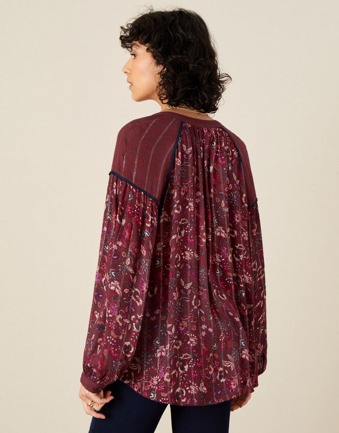 Indie Printed Tie Neck Blouse, Red (BERRY), large