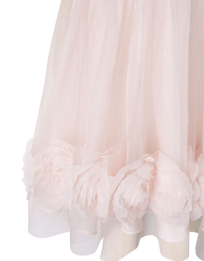 3D Rose Glitter Tulle Dress, Pink (PALE PINK), large