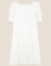 Broderie Square Neck Dress, White (WHITE), large