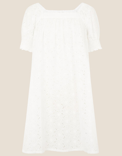 Broderie Square Neck Dress, White (WHITE), large