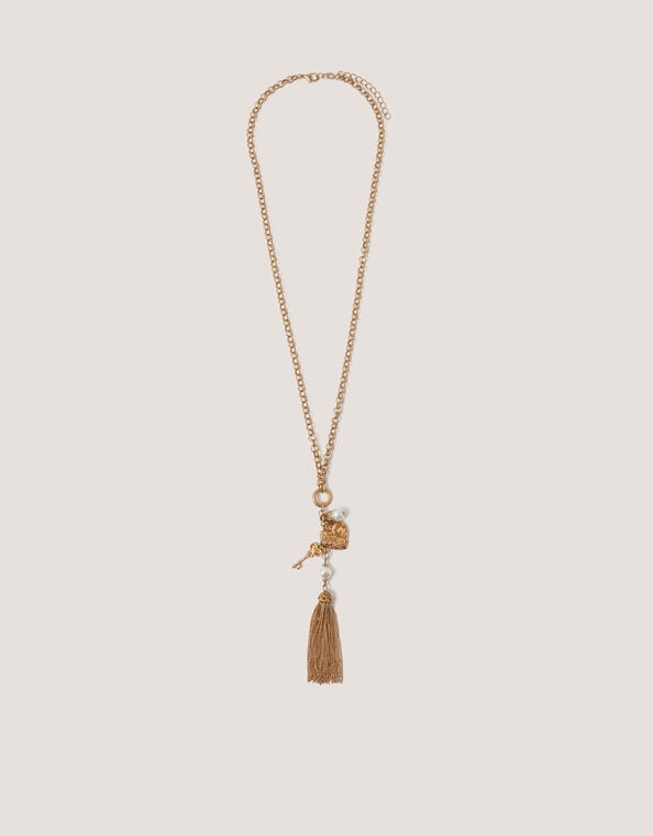Tassel Heart Charm Necklace, , large