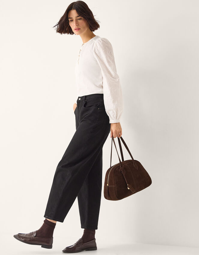 Flossy Embroidered Sleeve Top Ivory