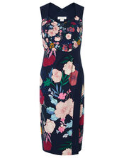 Frances Floral Shift Midi Dress, Blue (NAVY), large