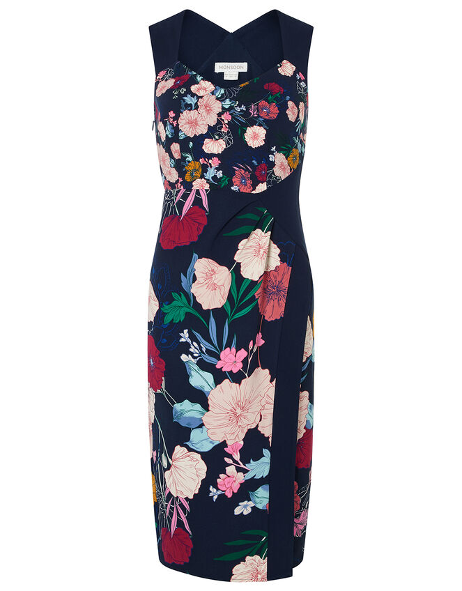 Frances Floral Shift Midi Dress, Blue (NAVY), large