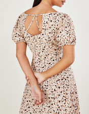 Anna Animal Print Short Dress, Natural (NATURAL), large